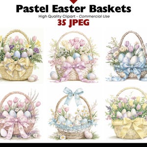 Pastel Easter Basket JPEG Clipart Commercial Use Floral Spring Graphics Digital Download Watercolor Paper Crafts Junk Journal Scrapbooking