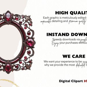 May include: A decorative ornate oval frame with a dark brown metal finish and red jewel accents. The frame is isolated on a white background.  The text "HIGH QUALITY", "INSTAND DOWNLOAD", "WE CARE", and "Digital Clipart HQ" is visible in the image.