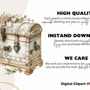 May include: A white wooden chest with ornate details, decorated with a pink floral arrangement and a white lace ribbon. The chest is closed and has a metal latch. The background is a soft pink.