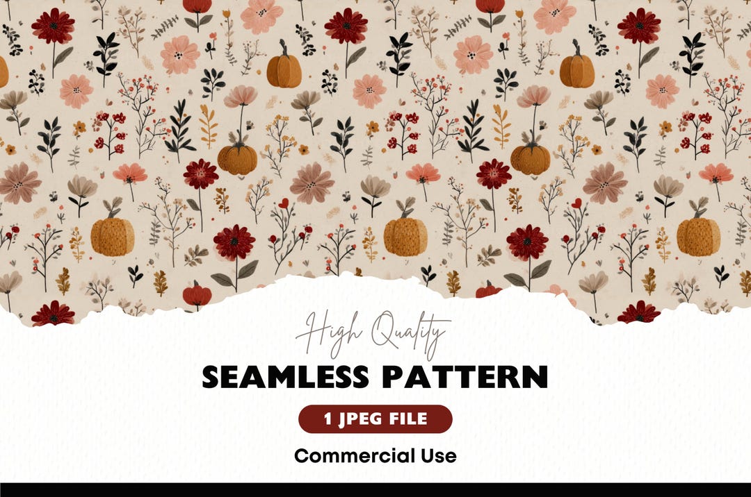 Autumn Floral Seamless Pattern, Fall Pumpkin Digital Paper Background ...