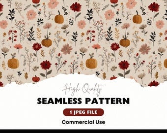 Herbst Floral nahtlose Muster, Herbst Kürbis Digital Papier Hintergrund, Thanksgiving Ernte Jpg, wiederholen Muster PNG JPEG Download
