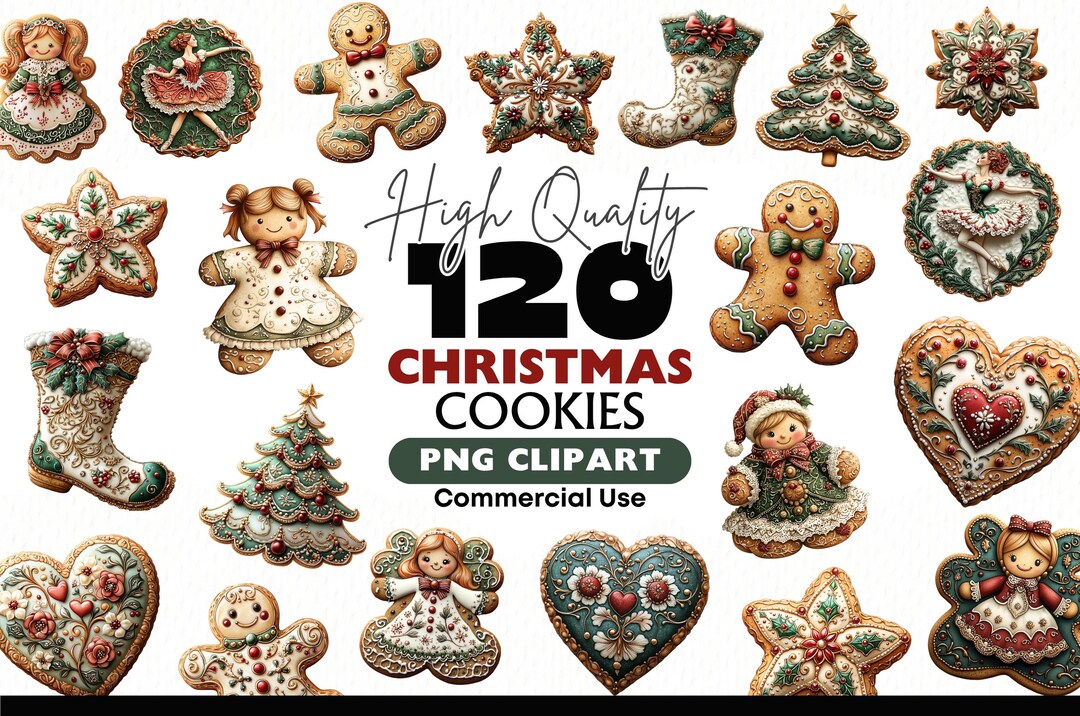 Christmas Cookies Clipart, 120 PNG Gingerbread Cookie Illustrations ...