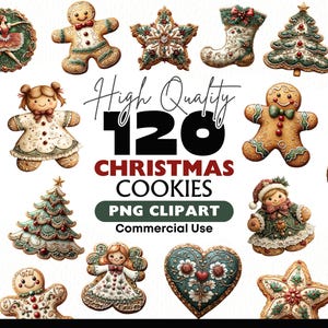 Christmas Cookies Clipart, 120 PNG Gingerbread Cookie Illustrations, Holiday Cookie Clip Art Bundle, Christmas Baking PNG, Instant Download