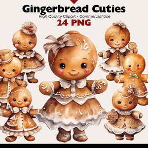 Watercolor Gingerbread Clipart Bundle, Gingerbread Man, Christmas Gingerbread Girl, Candy-Coated Gingerbread PNG, Cute Christmas PNG Clipart