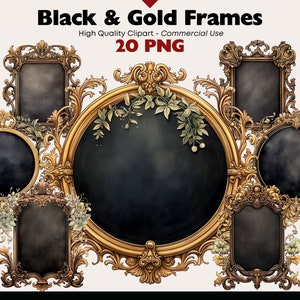 Victoriaanse gouden frame schoolbord clipart bundel, vintage schoolbord teken aquarel, aanpasbare lege frame PNG, papier ambachten, scrapbook