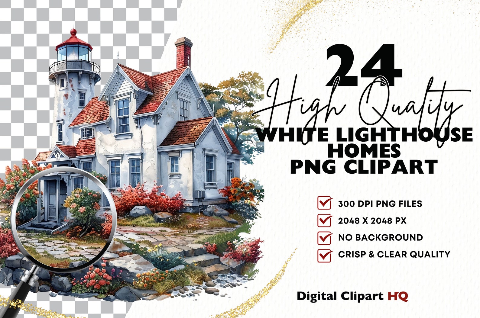 Fantasy Lighthouse Clipart Bundle, Rustic Lighthouse Home Watercolor ...