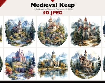 Medieval Castle Clipart JPEG, Fantasy Keep Printable Art, Medieval Landscape Digital Download, Scrapbooking Paper Crafts, Instant Download