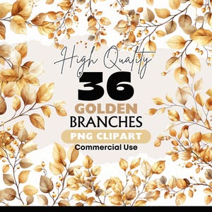 Gouden wintertak clipartbundel aquarel bessentak PNG winter gouden decorelementen graphics vakantie kale takken digitale bestanden
