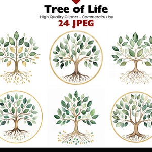 Tree of Life JPEG Graphics Commercial Use Spiritual Clipart Digital Download Watercolor Oak Tree Paper Crafts Junk Journal Scrapbooking