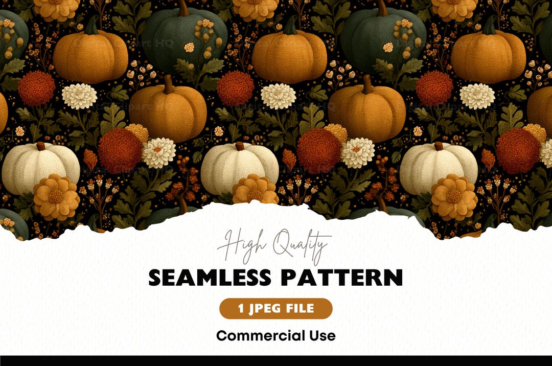 Rustic Fall Pumpkin Seamless Pattern | Burnt Orange Floral Autumn ...