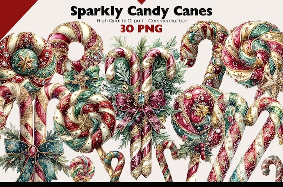 Watercolor Candy Cane Clipart Bundle Traditional Winter Graphics Digital Download Holiday Sweets PNG Mint Lollipop Holiday Candy Stick