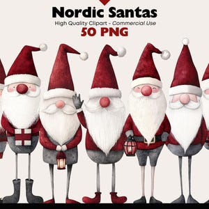 Nordic Santa Clipart Bundle Scandinavian Winter Graphics Digital Download Watercolor Png Nordic Christmas Elements Paper Crafts Scrapbooking
