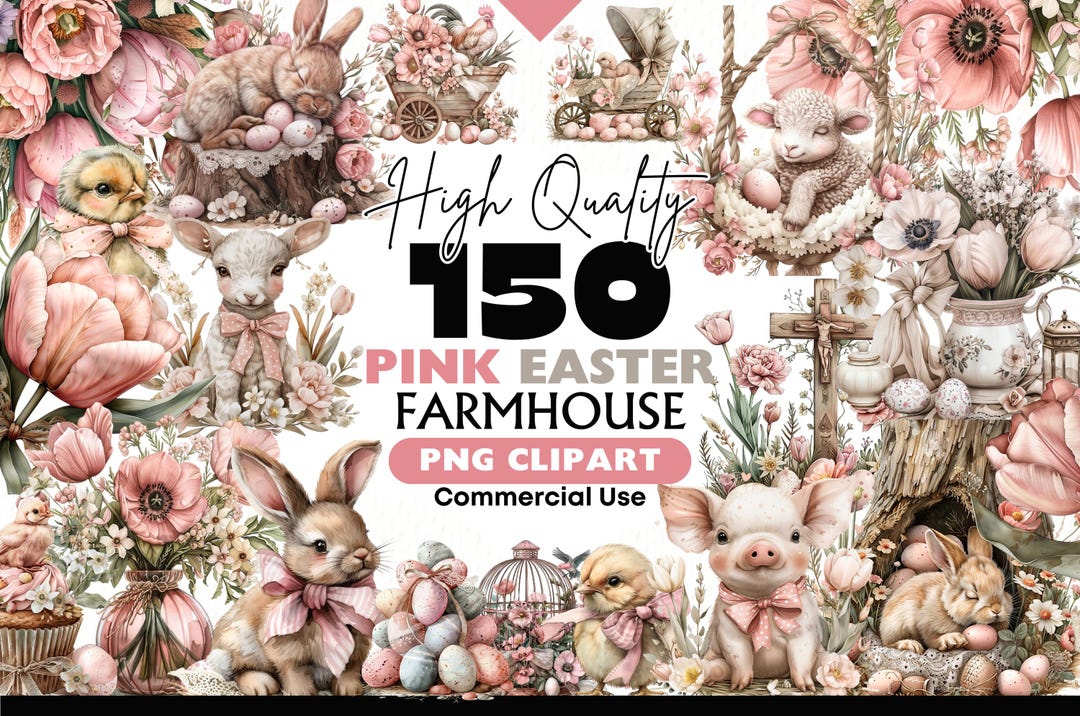 Easter Farmhouse Clipart Bundle Spring Animals Digital Download PNG ...
