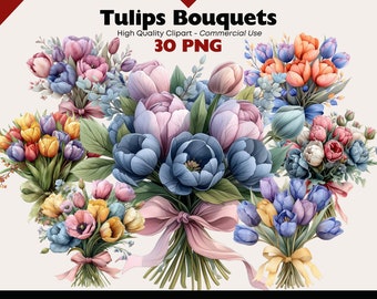 Tulip Bouquet Clipart Bundle, Spring Flowers PNG, Watercolor Tulip Bouquet PNG, Digital Floral Printable Art, PNG Easter Bouquets Graphics