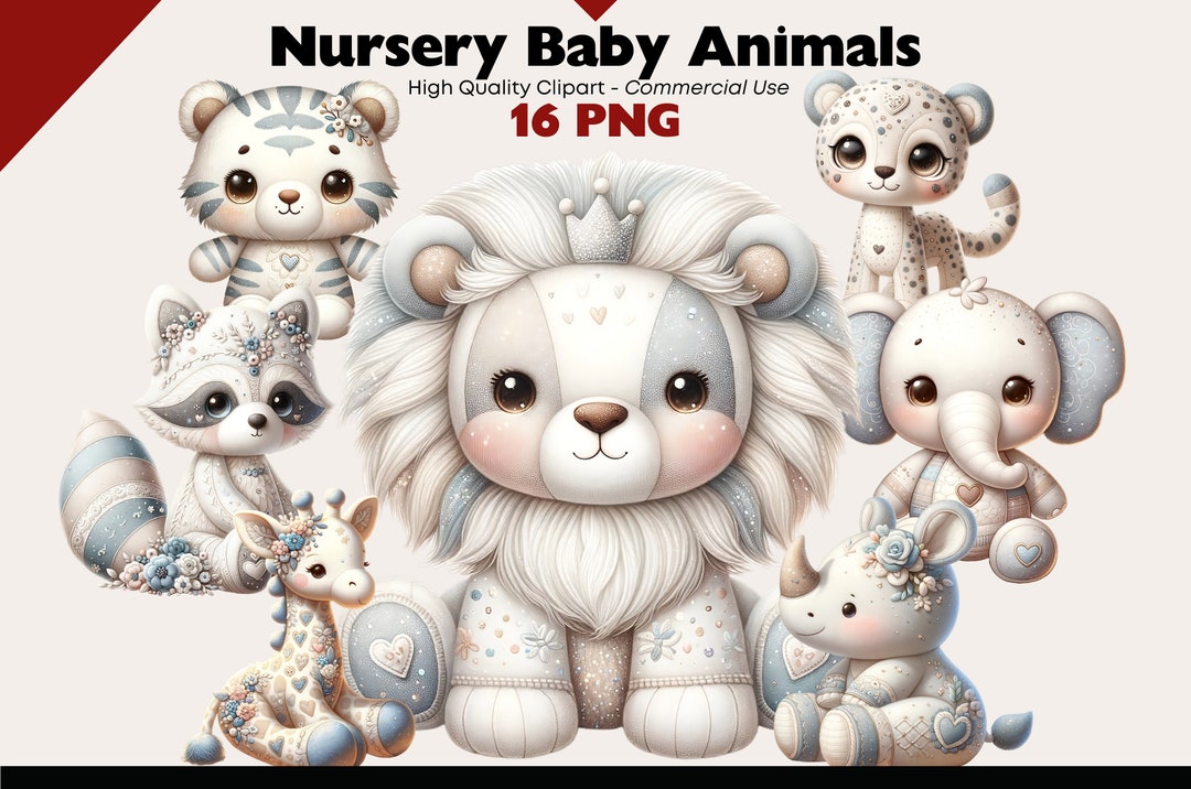 Nursery Animal Clipart, Neutral Baby Animal PNG, Watercolor Safari ...