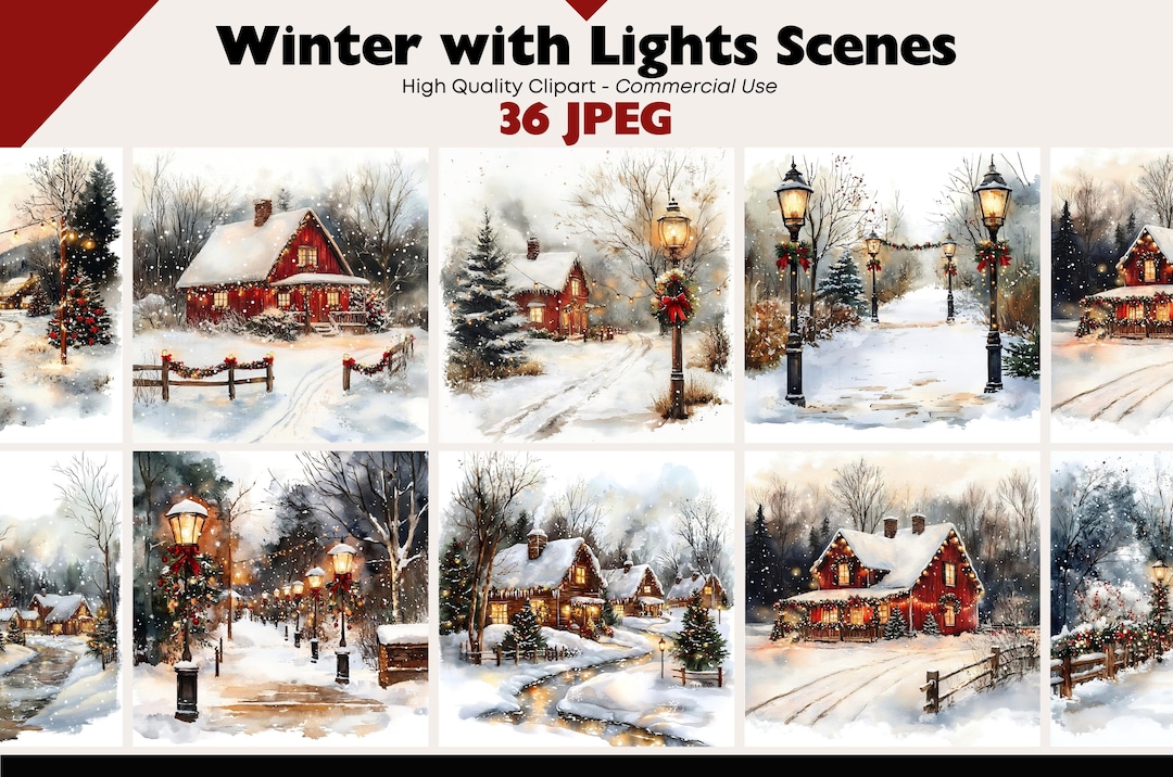 Winter Scenes Clipart Bundle Snowy Landscapes Graphics Digital Download ...