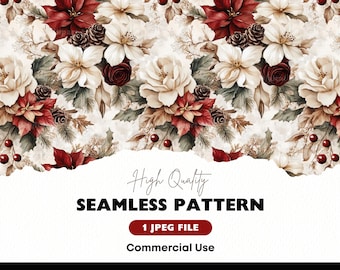 Classic Christmas Seamless Pattern JPEG  Watercolor Digital Paper Repeat Pattern File Winter Paper Crafts Instant Download