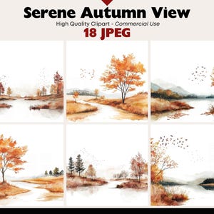 Serene Autumn Landscapes JPEG Graphics Commercial Use Lake View Clipart Digital Download Watercolor Paper Crafts Junk Journal Scrapbooking