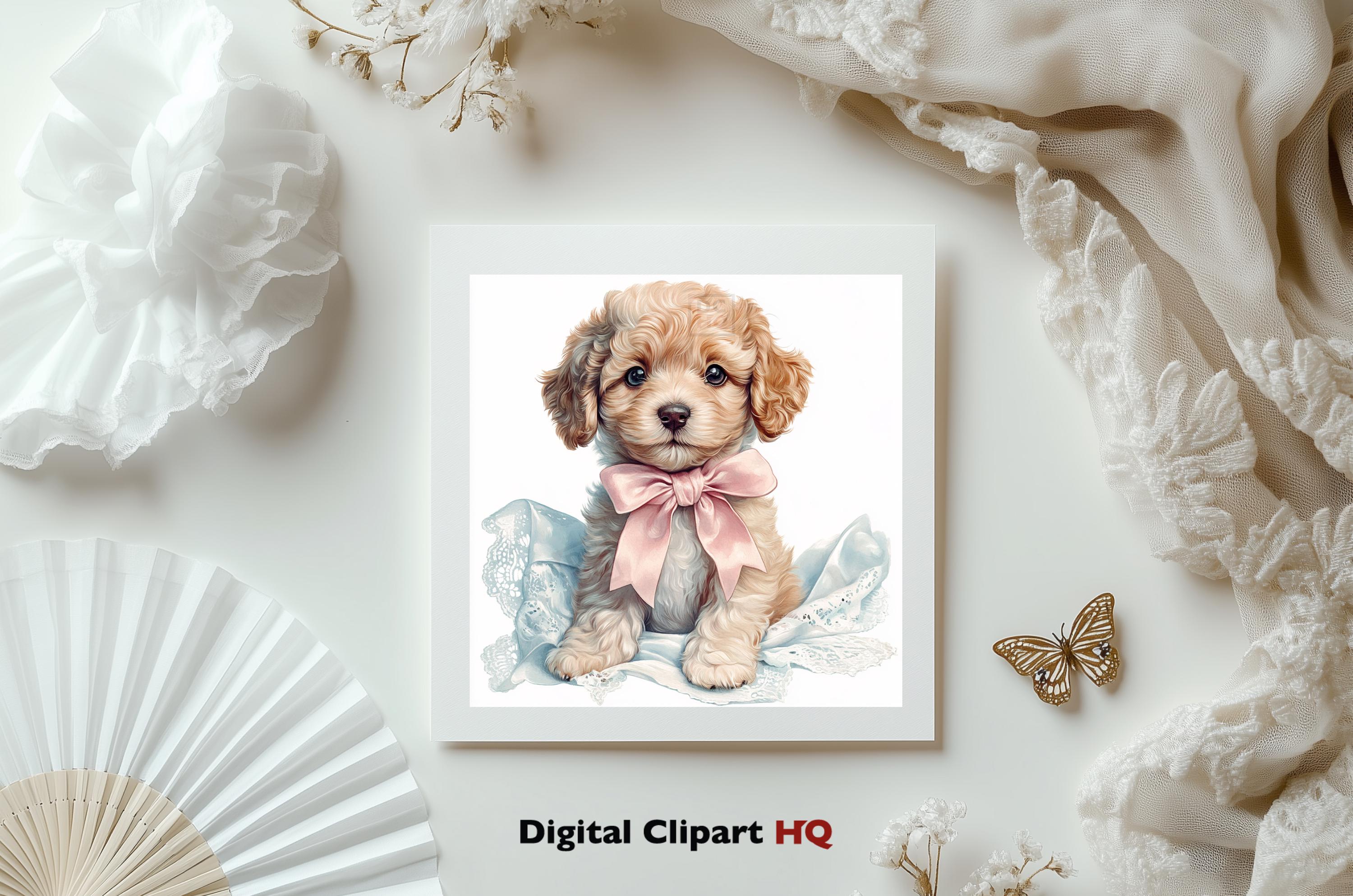 Vintage Puppy Clipart Bundle, Cute Dogs With Bows, Shabby Chic Pet ...