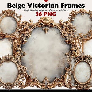 Victoriaanse gouden lijst clipart bundel vintage teken aquarel graphics barok lijst png digitale download papier ambachten scrapbook ongewenste dagboek