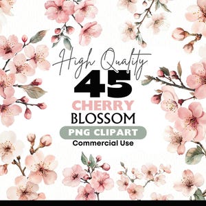 Cherry Blossom Clipart Bundle Pink Flowers Digital Download PNG Sakura Wreath Graphics Commercial Use Watercolor Papercrafts Scrapbooking