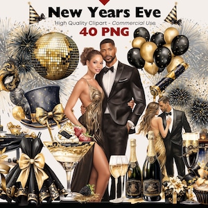New Years Clipart Bundle, Fireworks PNG Graphics, Happy New Year Illustrations, Commercial Use New Years Eve Digital Download PNG Balloons
