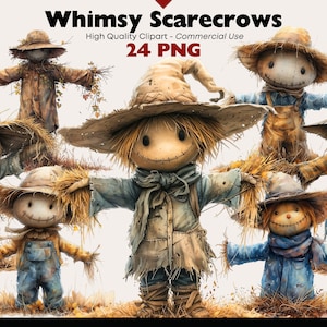 Whimsy Scarecrow Clipart Bundle Farm PNG Autumn Scarecrow Watercolor Countryside Digital Download Fall Decor Printable PNG Scarecrow