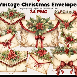 Vintage Christmas Envelopes Clipart, Antique Mail PNG, Retro Envelope Graphics, Santas Letter Illustrations, Vintage Santa Envelope PNG