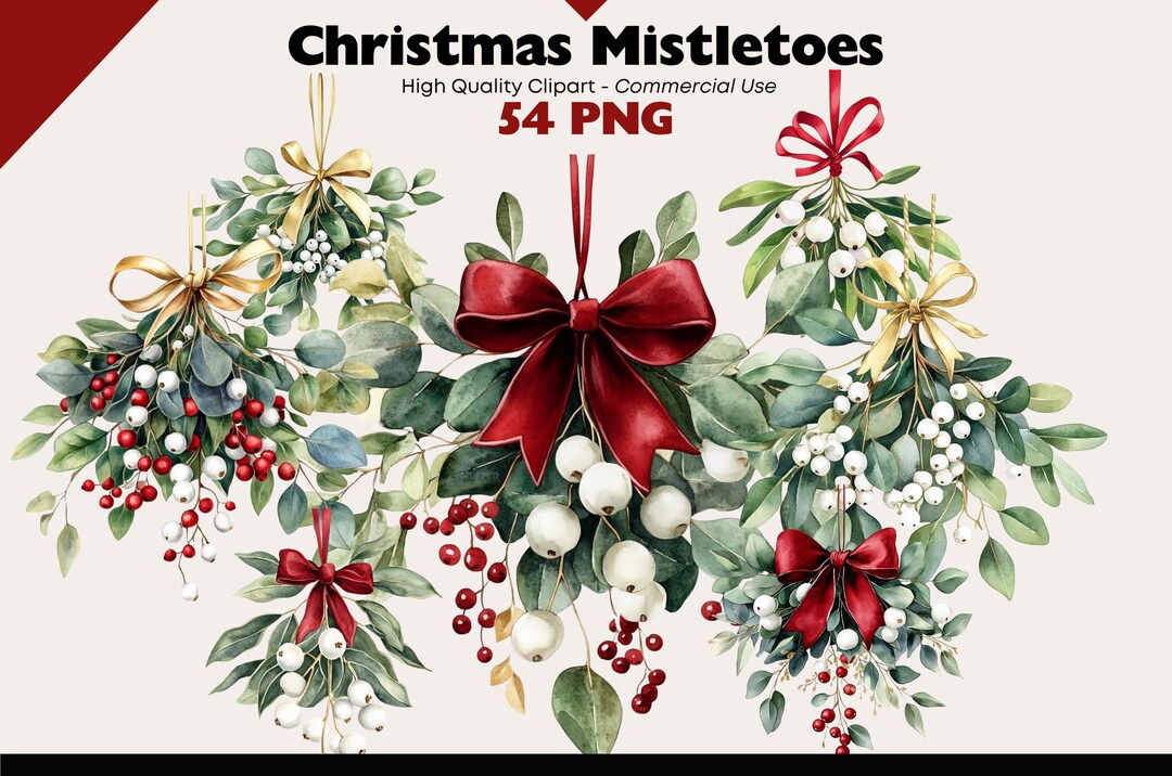 Christmas Mistletoe Clipart PNG, Holiday Mistletoes With Bows, Winter ...