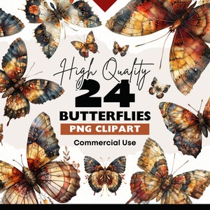 Vintage Schmetterlinge Clipart Bundle Fantasy Schmetterling PNG Herbst Aquarell Druckbare Schmetterling Digital Download Papier Handwerk Png Sammelalbum