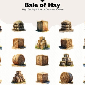 Bale of Hay Clipart Bundle, Farm Yard Hay Watercolor, Farming ...