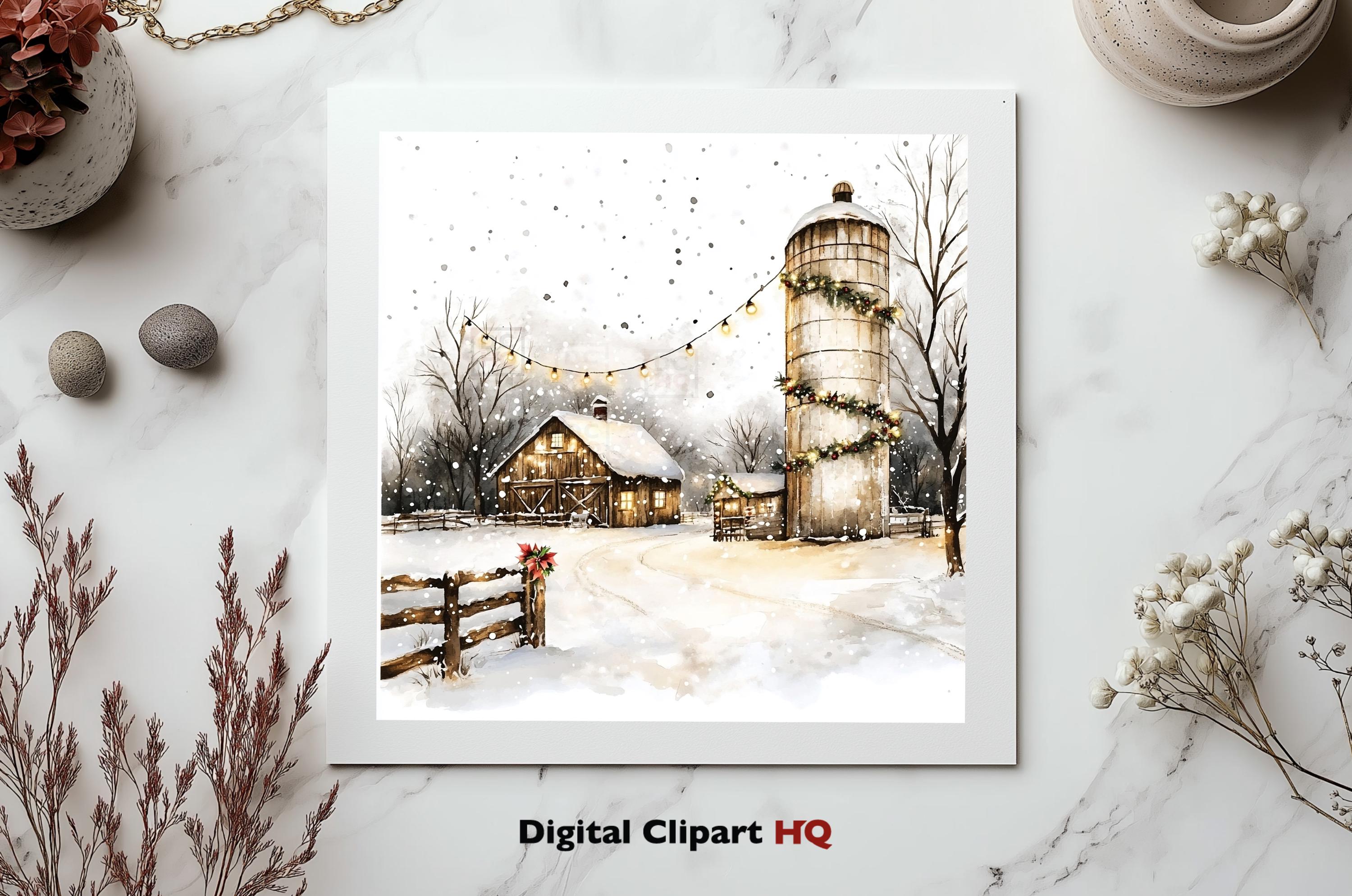 Winter Barn Clipart Bundle Snowy Landscapes Graphics Digital Download ...