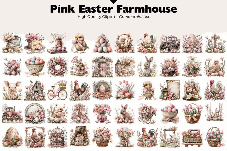 Easter Farmhouse Clipart Bundle Spring Animals Digital Download PNG ...