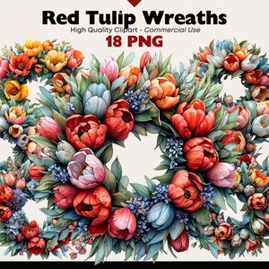 Rode tulpenkrans clipartbundel, tulpenboeket png, lentebloemen aquarel, bloemstuk, gele paaskrans boeketafbeeldingen