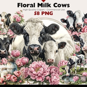 ヴィンテージの乳牛のクリップアート集、農場の動物のPNG、素朴な牛のクリップアート、農家の装飾、昇華印刷、カントリーコテージコアグラフィック