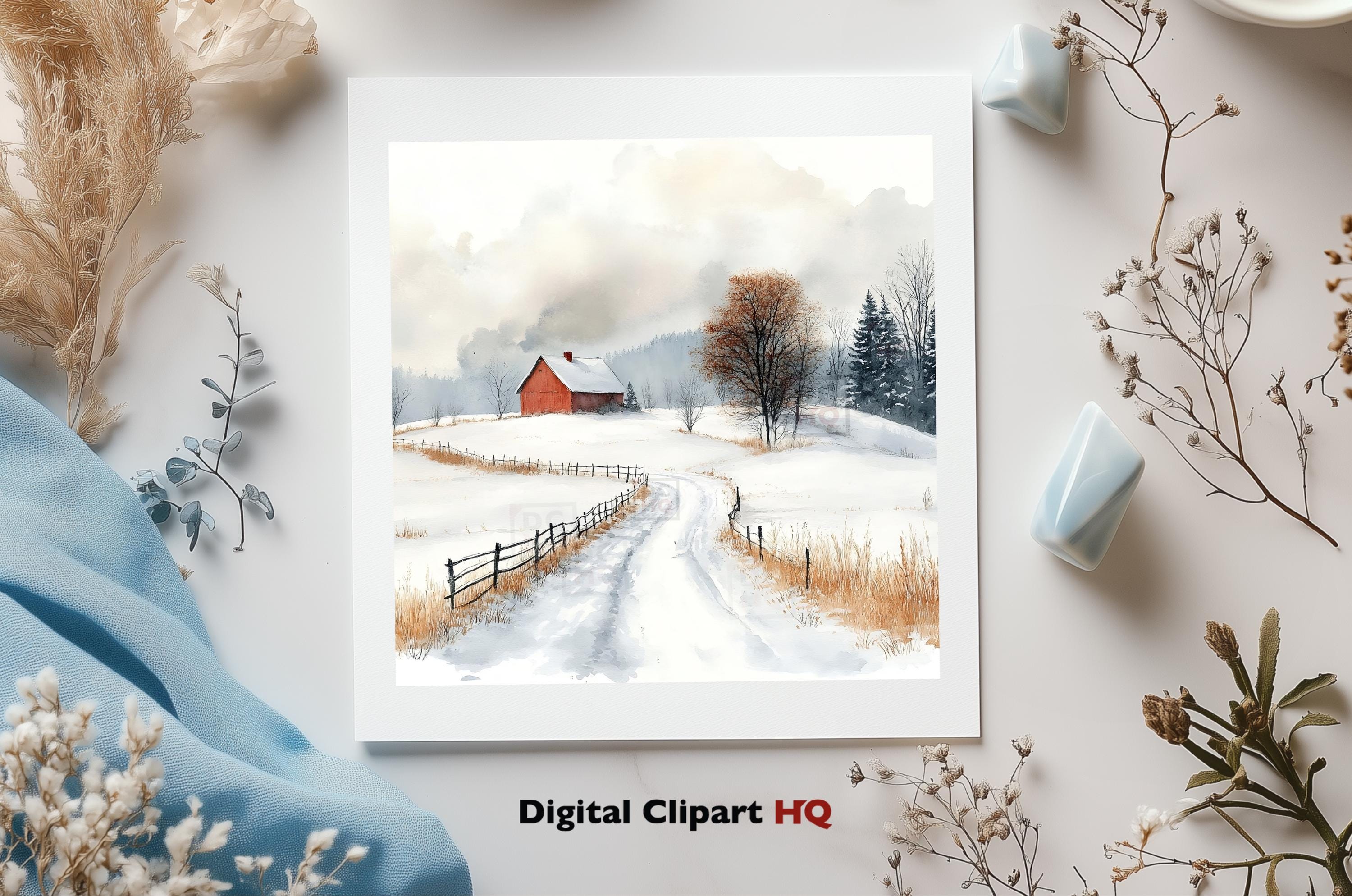 Winter Scenes Clipart Bundle Snowy Landscapes Graphics Digital Download ...