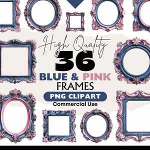 Blue and Pink Victorian Frame Clipart Bundle Vintage Empty Borders Decorative Scrollwork Digital Download Ephemera Paper Crafts Scrapbooking