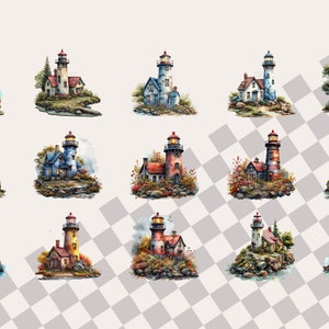 Vintage Lighthouse Clipart Bundle, Rustic Lighthouse Watercolor ...