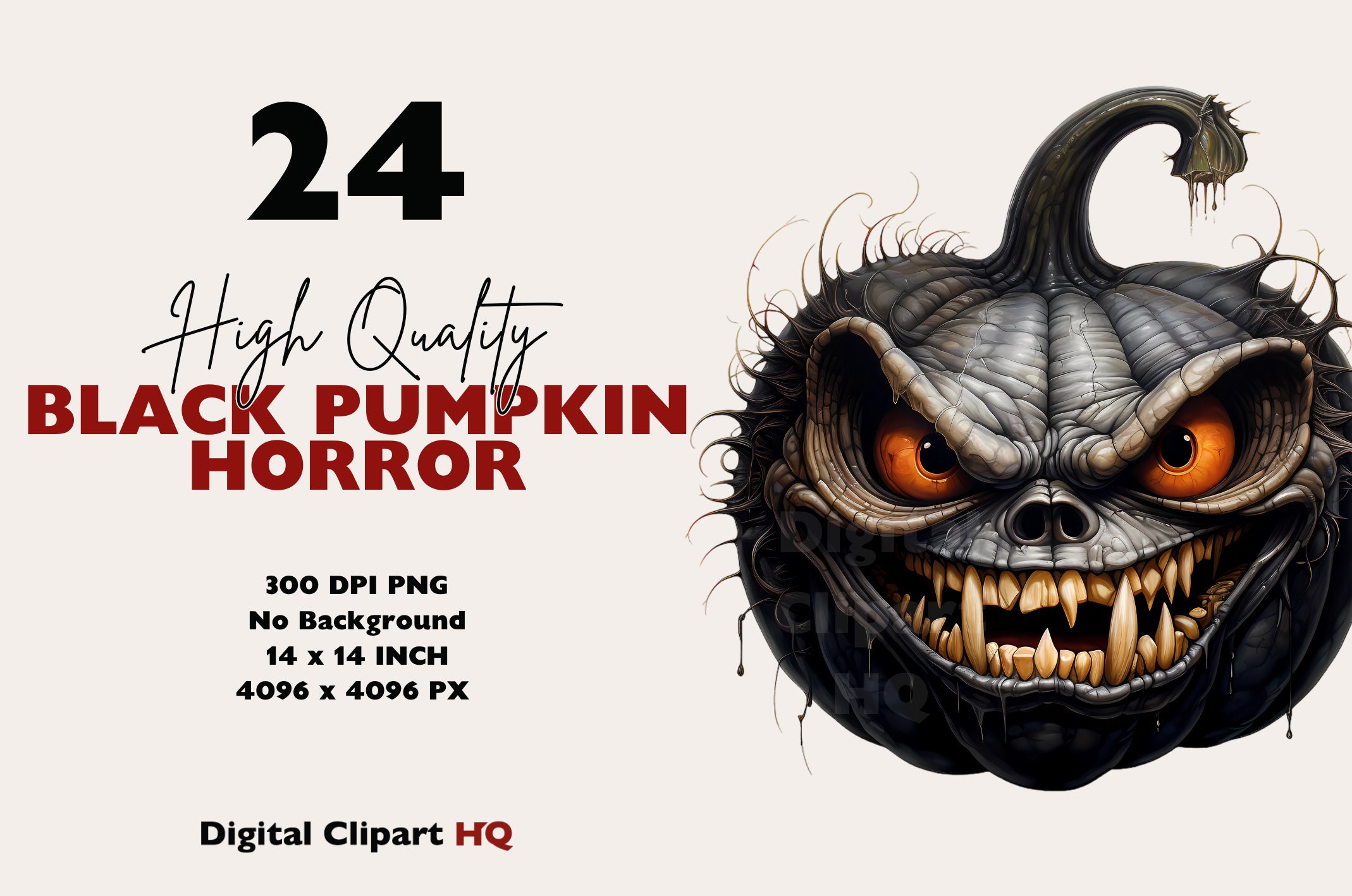 Scary Pumpkin Clipart, Black Pumpkin PNG, Halloween Watercolor, Spooky ...