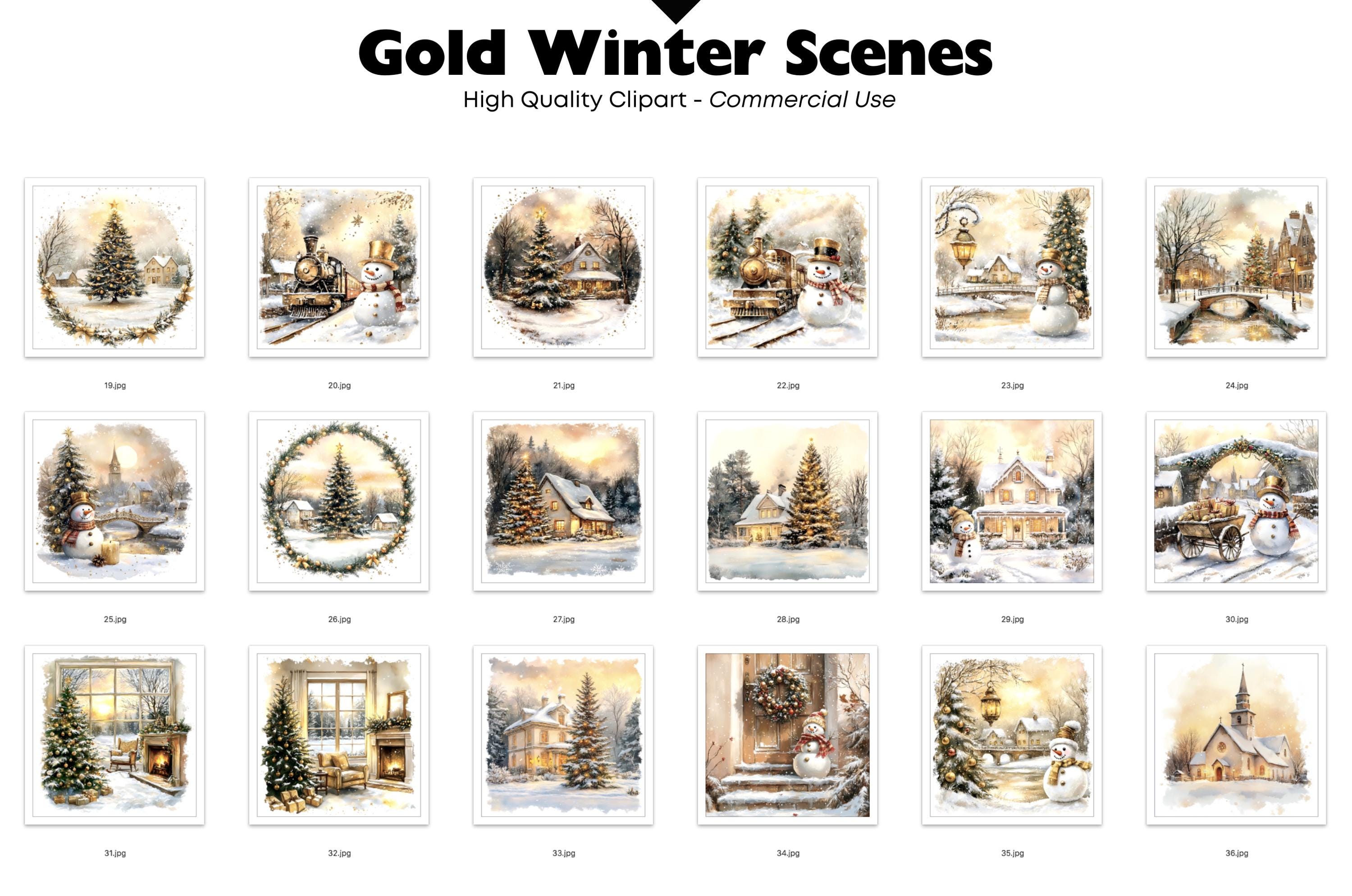 Winter Scenes Clipart Bundle Snowy Landscapes Graphics Digital Download ...