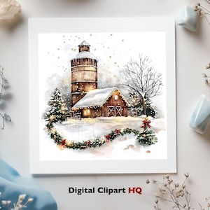 Winter Barn Clipart Bundle Snowy Landscapes Graphics Digital Download ...