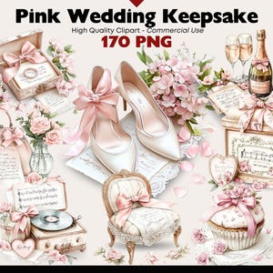 Pink Wedding Clipart Bundle With Beautiful Vintage Bridal Keepsake PNG Graphics for Wedding Invitations Scrapbooking Crafts and Journals