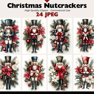 Pacote de clipart de quebra-nozes de Natal, gráficos de paisagens nevadas, download digital, JPEG, aquarela de feriado, clipart de Natal, uso comercial