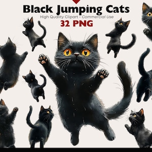 32 springende katten clipartbundel speelse kat png met transparante achtergrond aquarel dierlijke digitale download papier ambachten scrapbooking