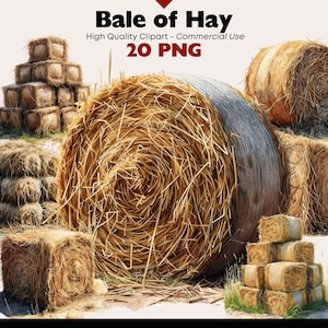 Bale of Hay Clipart Bundle, Farm Yard Hay Watercolor, Farming Printables, Farming Scrapbook Clipart for Digital Download, Farmhouse Hay PNG