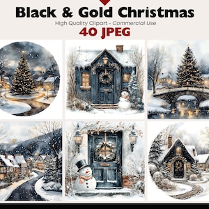 Winter Scenes Clipart Bundle Snowy Landscapes Graphics Digital Download JPEG Holiday Art Watercolor Christmas Village Clipart Commercial Use