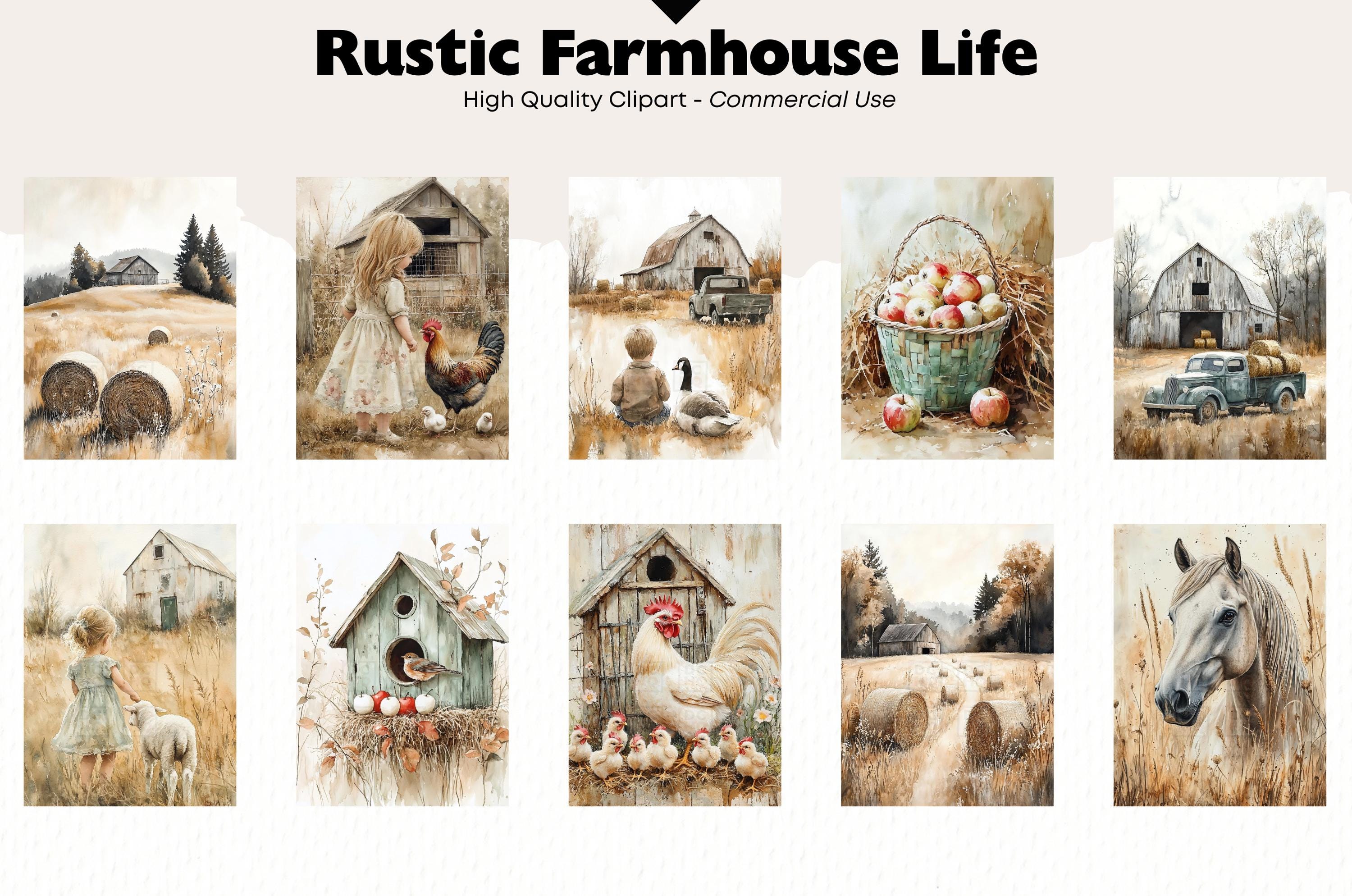 Retro Rustic Graphics Rustic Farm Clipart Bundle Countryside Landscape Graphics Printable ...