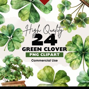 Bundle de cliparts trèfle pour téléchargement numérique, trèfle vert PNG graphiques, illustrations botaniques vertes de la Saint-Patrick pour travaux manuels en papier