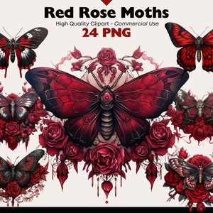 Rote Rose Motte Clip Art, Motte PNG, Schmetterling PNG, Rote Schmetterling Clipart, Gothic Motte Grafiken, Goth Rose Schmetterling, Scrapbook, Papiermodell