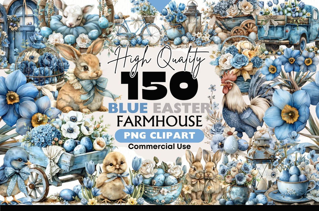 Easter Farmhouse Clipart Bundle Spring Animals Digital Download PNG ...